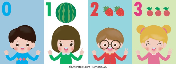 children hand showing the number zero one two three , kids showing numbers 0 1 2 3 by fingers. Education concept, Kids learning material vector illustration isolated on background