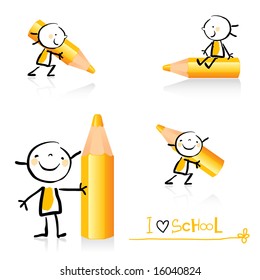 children hand-drawing style educational icon set. Cute girl character series, grouped and layered for easy editing. See similar in my portfolio