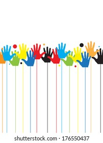 children hands in colorful paint with splash