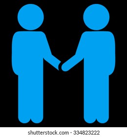 Children Handshake vector icon. Style is flat symbol, blue color, rounded angles, black background.