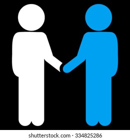 Children Handshake vector icon. Style is bicolor flat symbol, blue and white colors, rounded angles, black background.