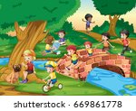 Children hanging out in the park illustration