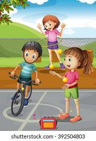 Children hanging out in the park illustration