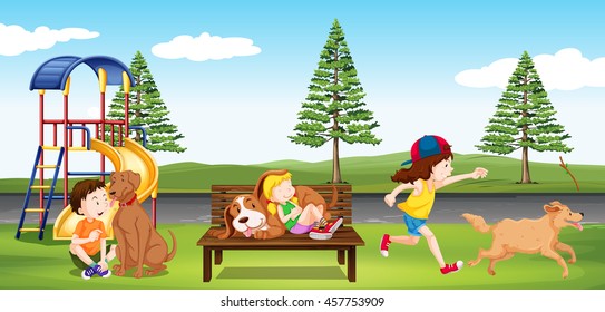 Children hanging out in the park illustration