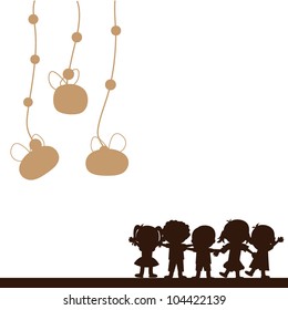 children with hanging presents background