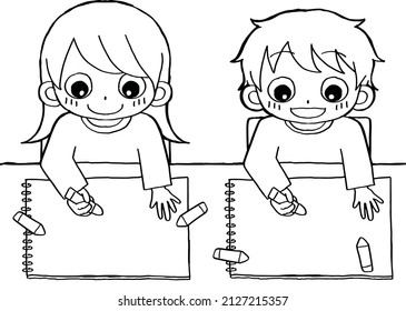 Children happily drawing on drawing paper.