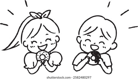 Children happily eating doughnuts together