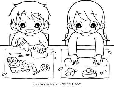 Children happily  playing with clay.