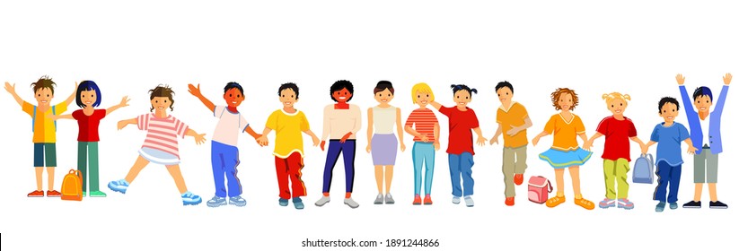 Children happily together, vector illustration