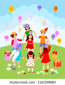 Children happy birhday party, card