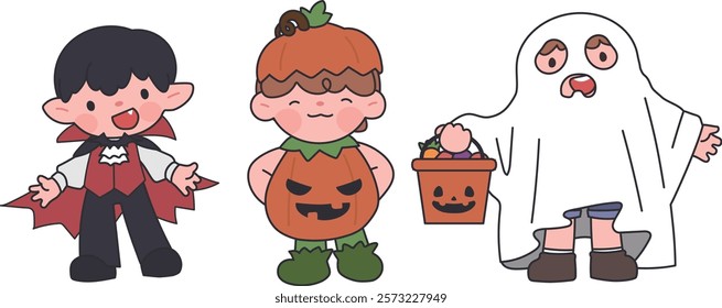 children in happy Halloween costumes