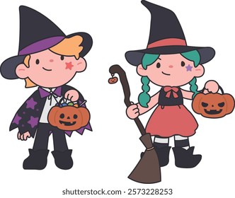 children in happy Halloween costumes