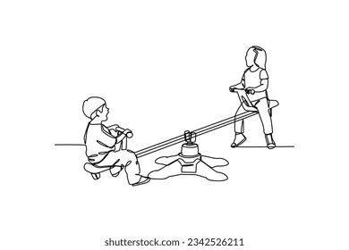 Children so happy playing seesaw. Kids playground equipment concept, slides and tube isolated on white background. Modern flat style vector illustration cartoon clipart.