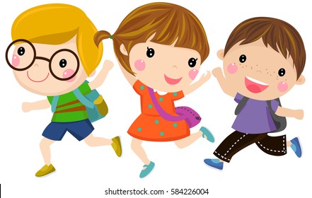 Children happy running to school
