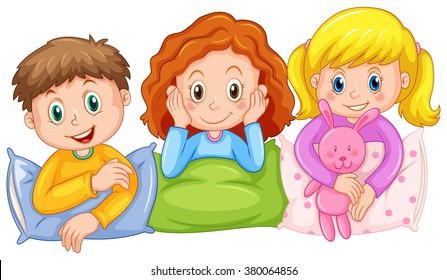 Children happy at slumber party illustration