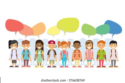 Children Happy Smile Group Colorful Chat Box Social Communication Flat Vector Illustration