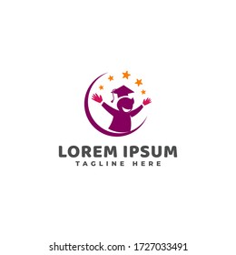 Children Happy Study with Stars Logo Vector Icon Illustration