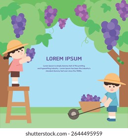 Children harvesting grapes at a vineyard
