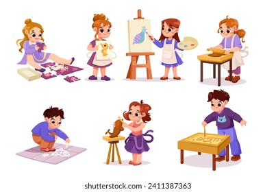 Children Have Creative Pursuits Enjoy Recreation Vector Set