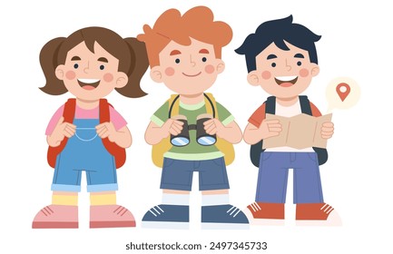 Children having an adventure vector cartoon illustration