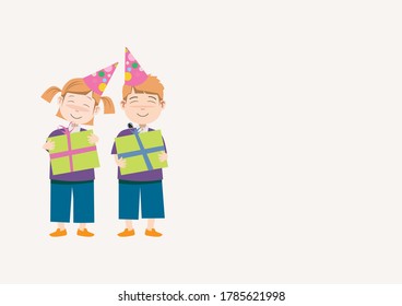 children having birthday parties. children character vector. 
