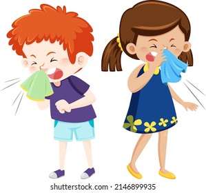 Children having a cold on white background illustration