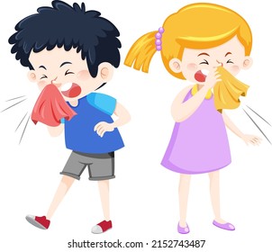 Children having a cold on white background illustration