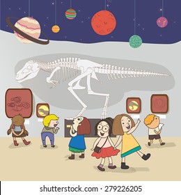 Children are having an educational study at the national museum, create by vector
