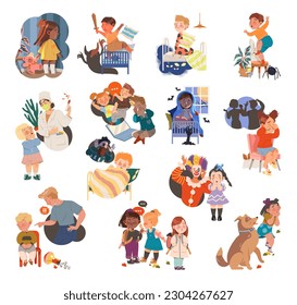 Children Having Fears and Afraid of Different Things Big Vector Set