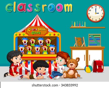 Children having fun in the classroom illustration