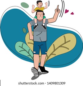 children having fun with dad  design element for card, poster , and other use. Vector illustration - Vector