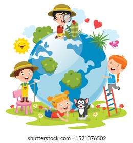 Children Having Fun With Earth