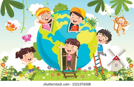 Children Having Fun With Earth