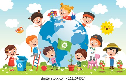 Children Having Fun With Earth