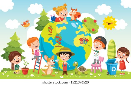 Children Having Fun With Earth