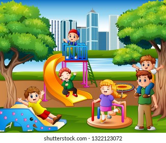 Children having fun with family in the playground