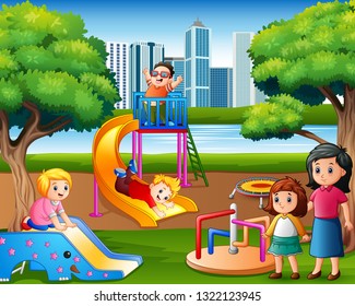 Children having fun with family in the playground
