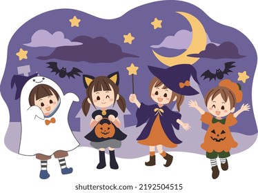 Children having fun in Halloween costumes