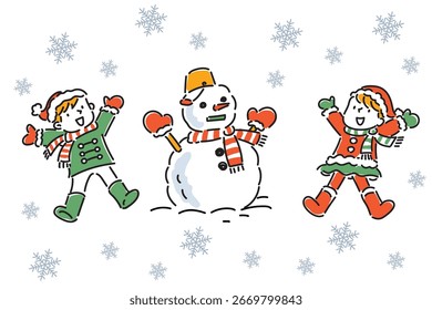 Crianças se divertindo fazendo bonecos de neve