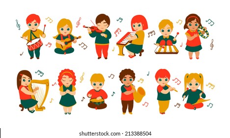 Children having fun with musical instruments
