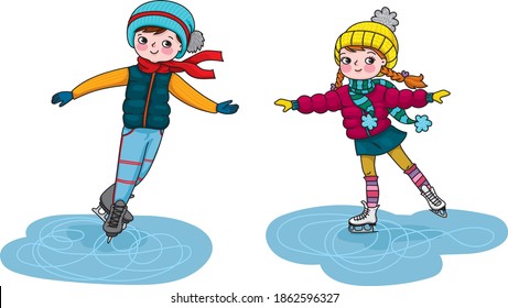 Children are having fun on skates, everyone is in a good mood