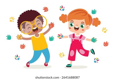 Children Having Fun With Painted Hands
