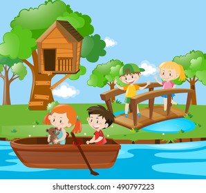 Children having fun in the park illustration