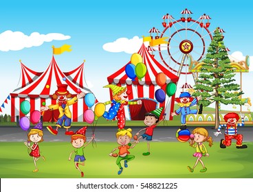 Children having fun at the fun park illustration