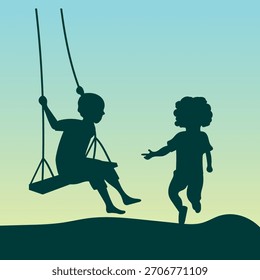 Kinder mit Spaß zusammen spielen auf der Straße zwei Kinder Silhouette Kinder