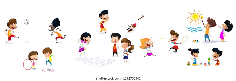 Children having fun. Seamless cartoon vector illustration