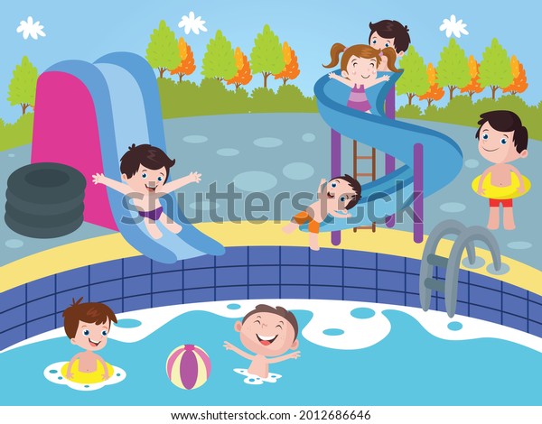 Children Having Fun Waterpark 2d Cartoon Stock Vector (Royalty Free ...