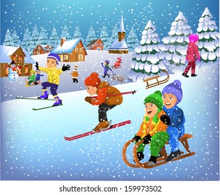 children having fun in the winter season