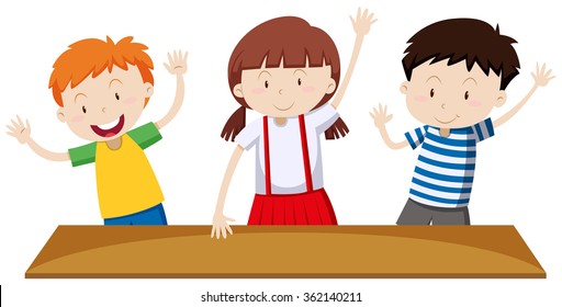 Children having hands up  illustration