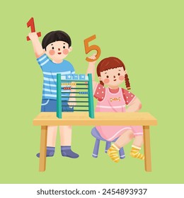 Children are having math lessons with toys